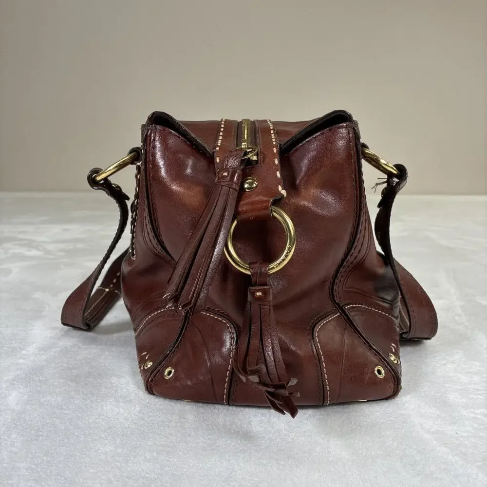 Coach Hampton Andrea Leather Satchel Women Handbag Cognac Brown Bnfts Charity - Picture 4 of 16